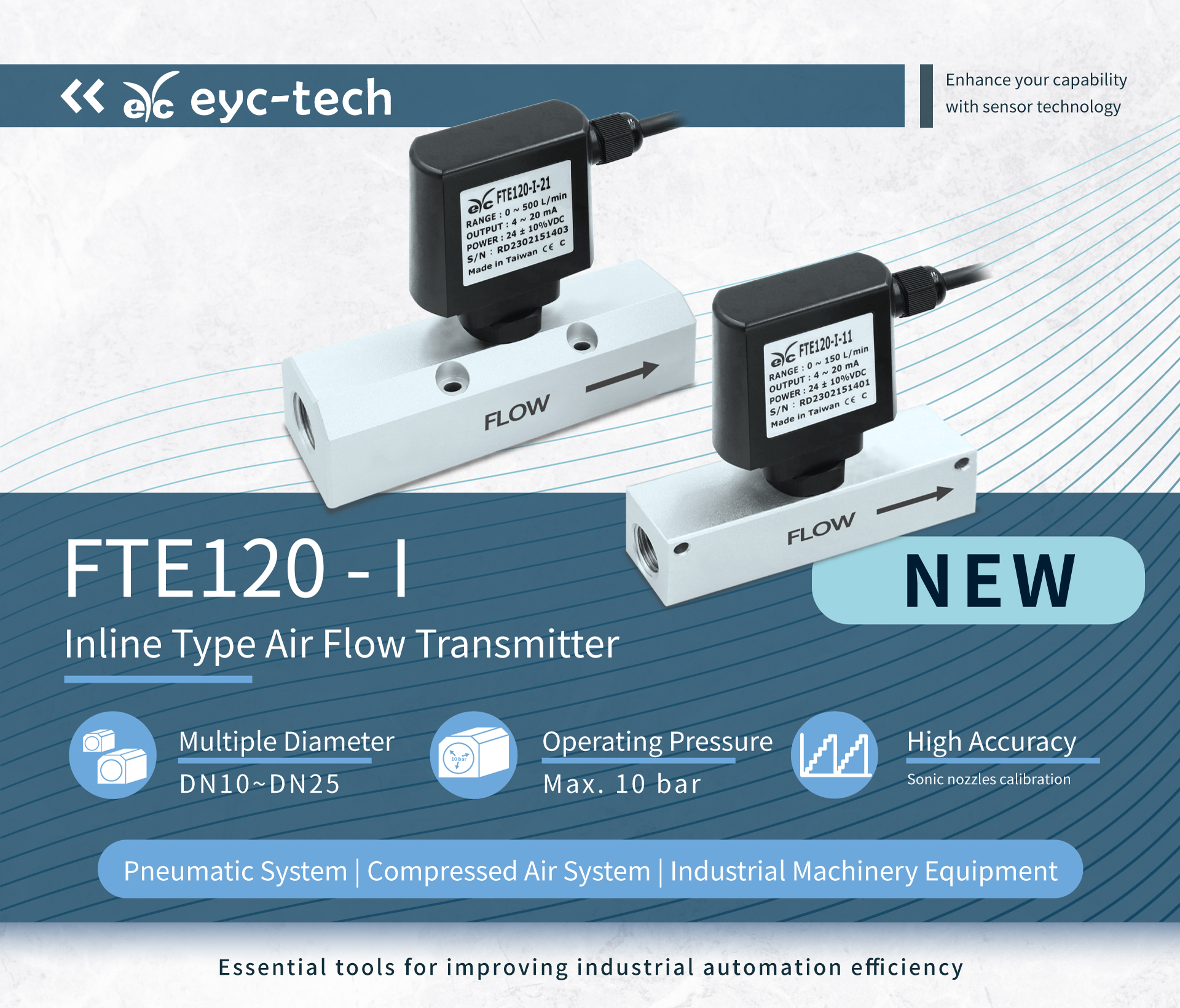 Essential tools for improving industrial automation efficiency, eyc-tech FTE120-I Inline Type Air Flow Transmitter