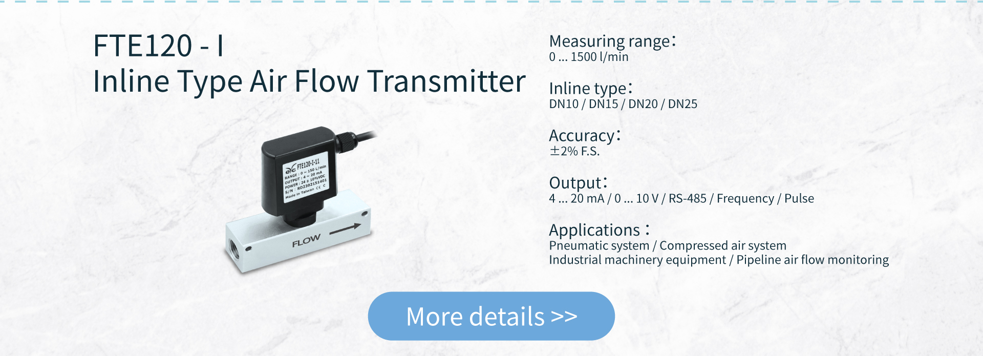 FTE120 - I Inline Type Air Flow Transmitter